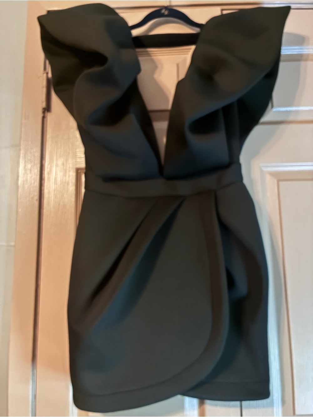 AKIRA Black Ruffle Deep V-Neck Mini Scuba Dress
